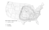 A line map of the U.S. has areas marked off in the southcentral region. 