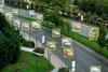 Cars on highway with digital box overlays per each vehicle. 
