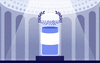 Illustration shows a winner's wreath suspended over a vial labeled IGF-1. 